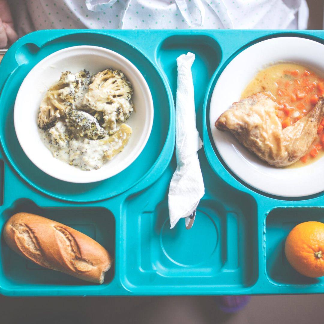 tray with hospital food near the window